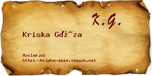 Kriska Géza névjegykártya